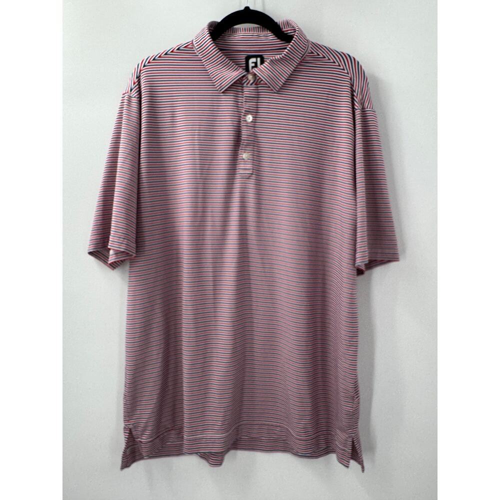 Footjoy Polo Shirt Men XL‎ Red White Blue Striped Golf Performance Stretch Tops